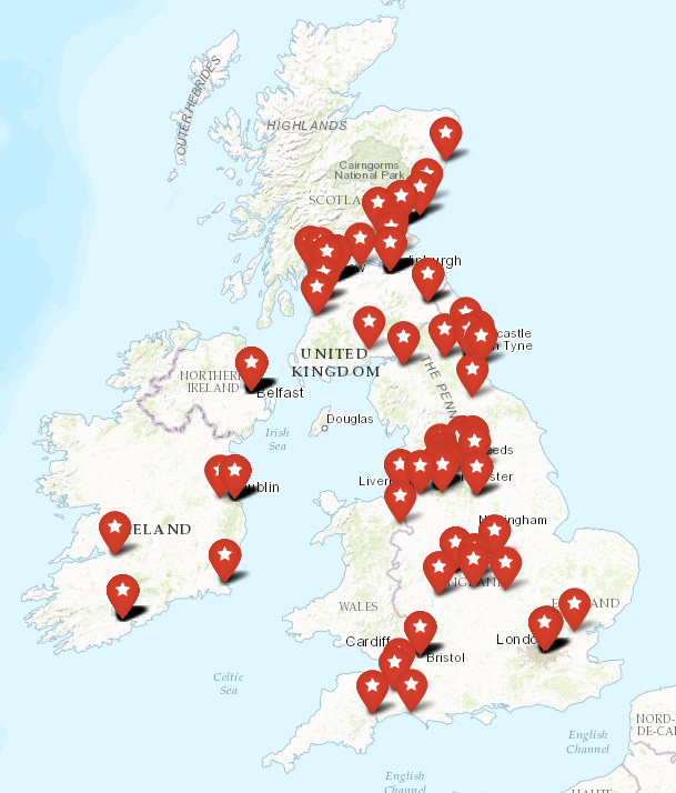 Frederick Douglass’ speaking locations in the UK from 1845-1886